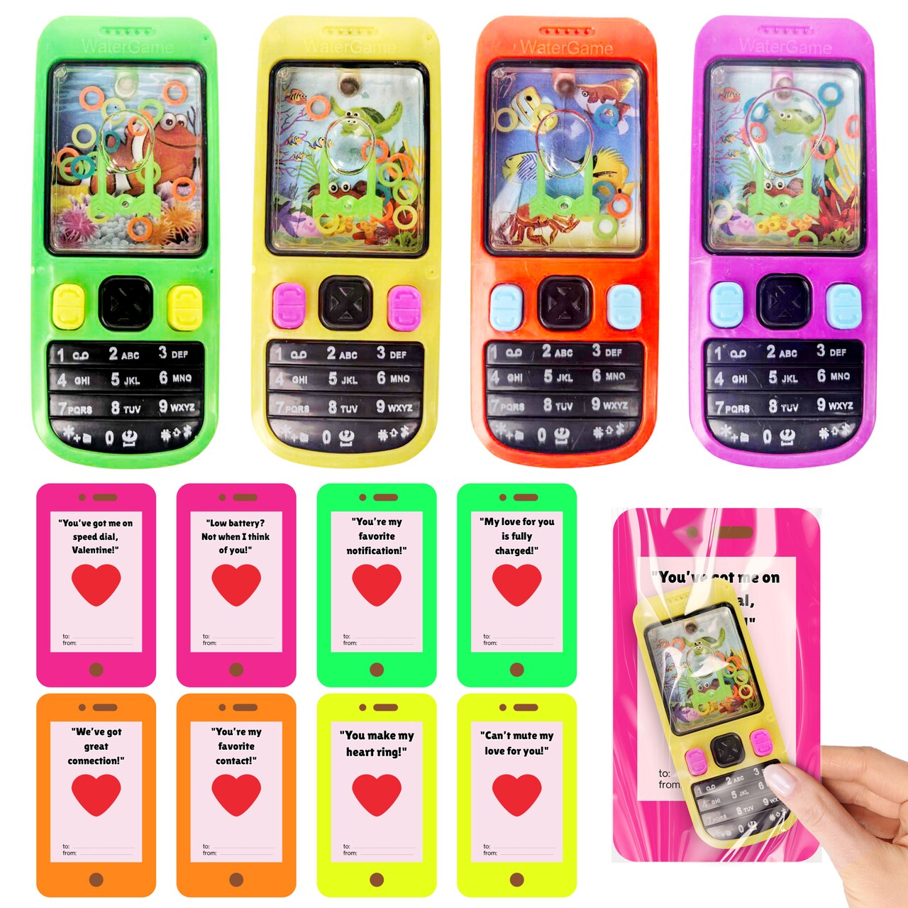 4E's Novelty 28 Pack Handheld Water Ring Games for Kids with Water Ring Toss Handheld Game Cards & Bags, Valentine Games for Kids Bulk for Rings Game Party Favors Classroom Fun